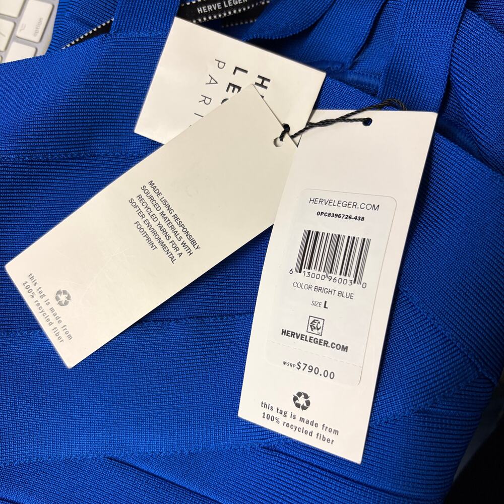 Herve Leger Sweetheart Neckline Bandage Mini Dress Womens Sz L Bright Blue NEW - Picture 9 of 9